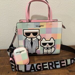 Karl Lagerfeld Multicolor Satchel with Pink Accents NWT